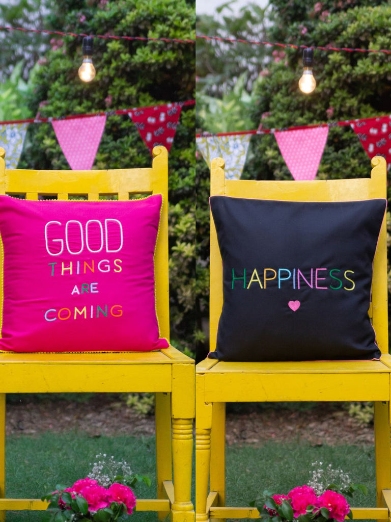 Set Of 2 Good Things and Happiness Cushion Cover